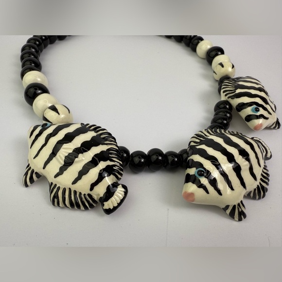 Flying Colors ceramic fish necklace paired- french vtg Marion Godard bracelet - Picture 10 of 10